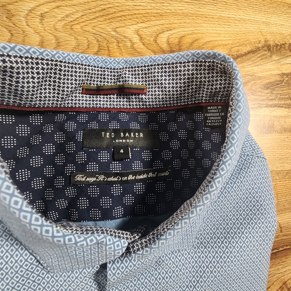 Ted Baker Men's Dense Geo Pattern Blue Casual Shirt, Size L - 4 Long Sleeves - Picture 15 of 15